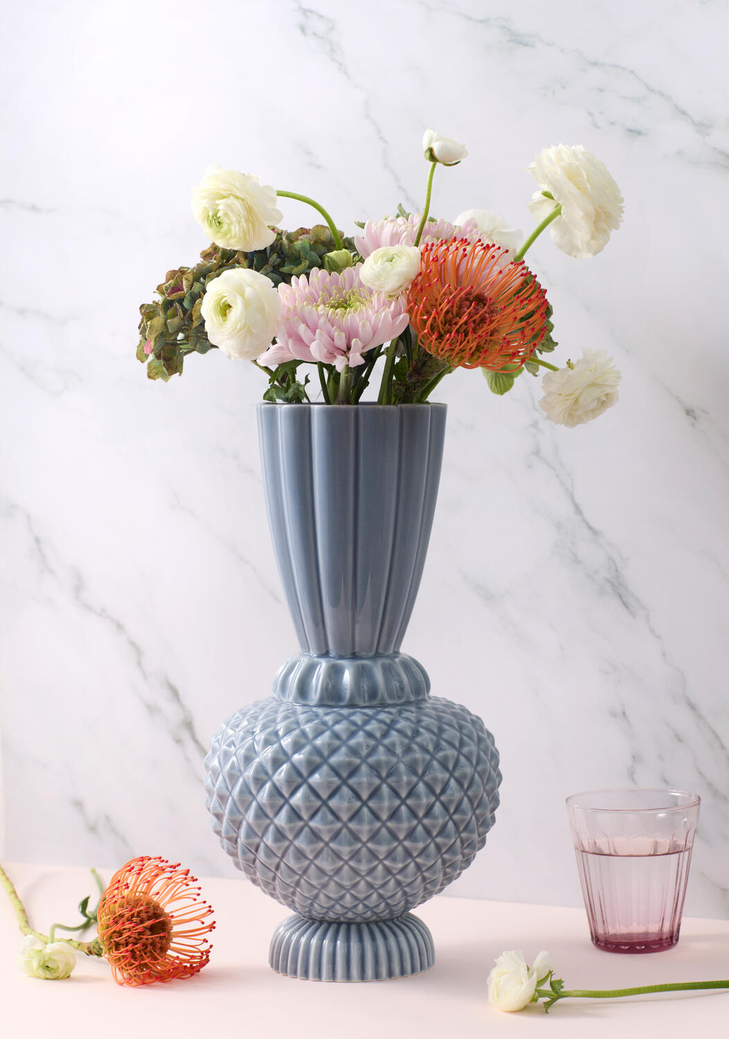 Samsurium jumbobell vase, blå/grå - 330x170 mm